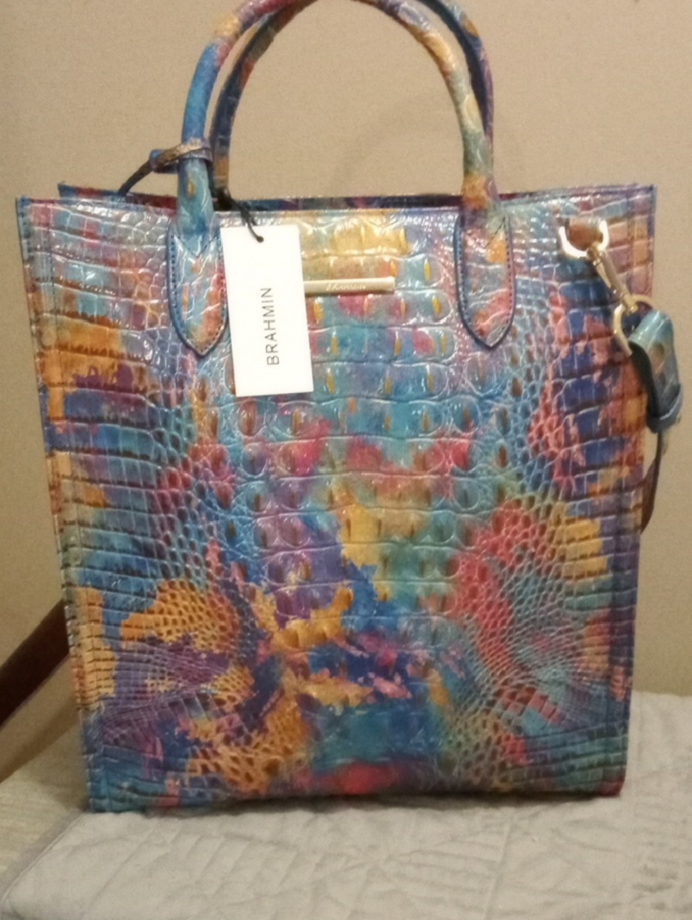 Brahmin Monique Crush Melbourne.blue Mulicolor Leather.14.25w 14inh.5.25 D